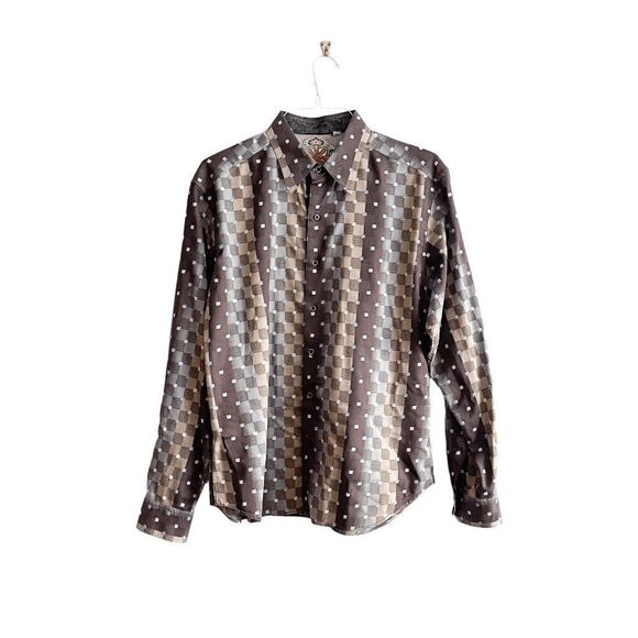 Robert Graham Mens Button Down Long Sleeve Shirt Geometric Plaid Brown Large - Picture 1 of 7